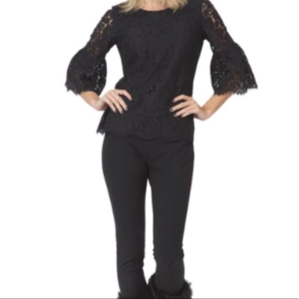Sail to Sable Black Lace Bell-Sleeve Top